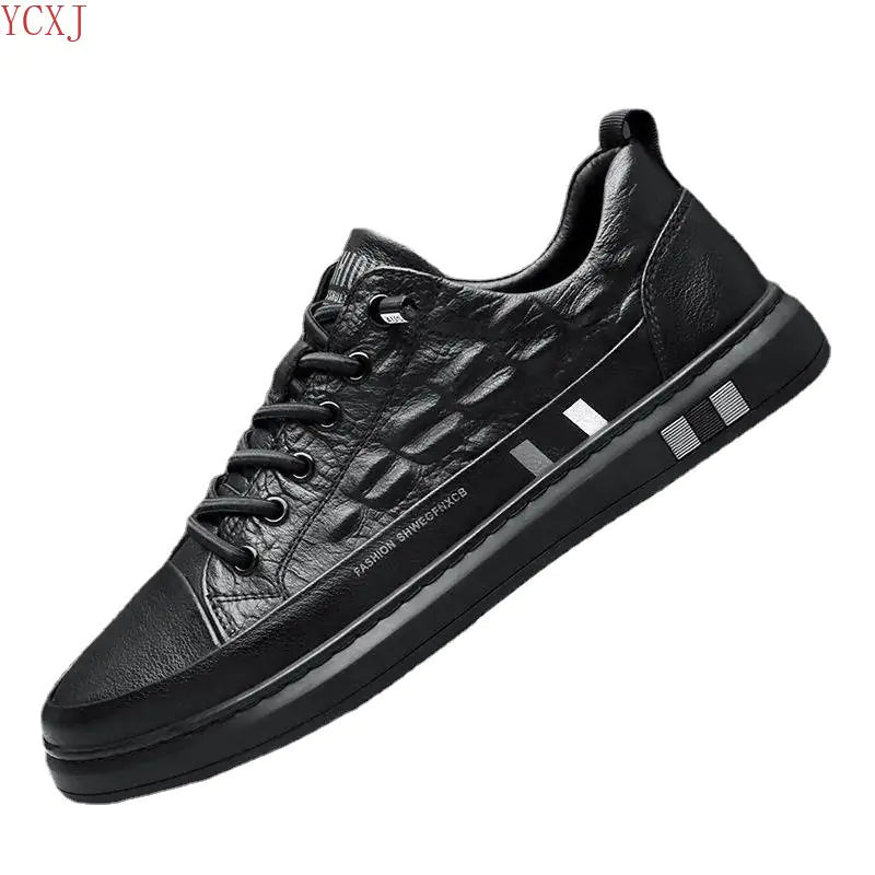 Trendy Breathable White Crocodile Pattern Men's Shoes