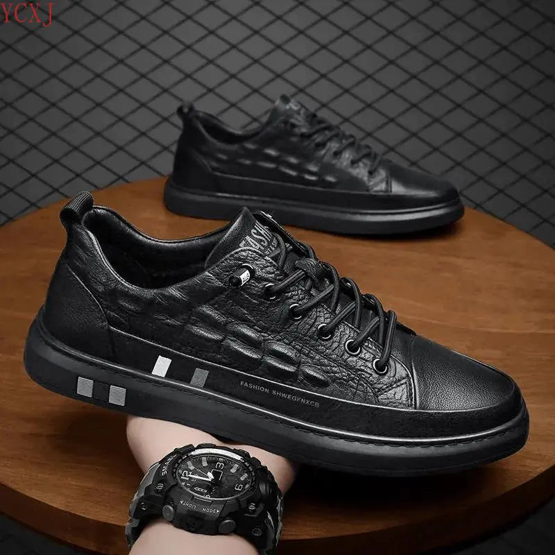Trendy Breathable White Crocodile Pattern Men's Shoes