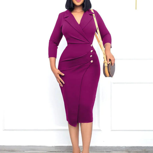 Women's Stylish Suit Collar Button Dress